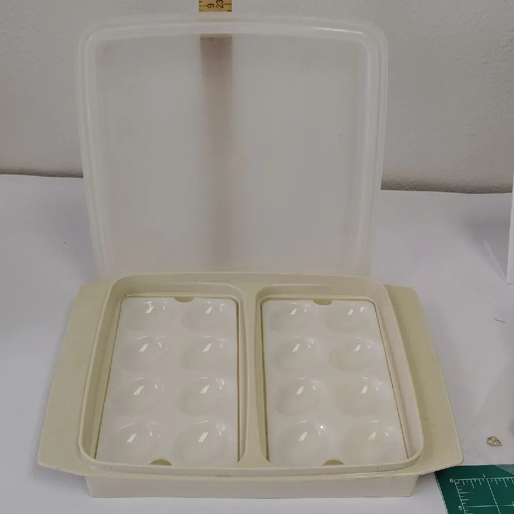 Tupperware Cream and White Egg Holder